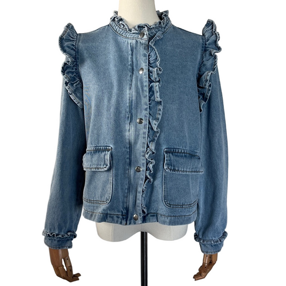 Veveret Jacket Ruffled Denim Light Wash M - Picture 8 of 15